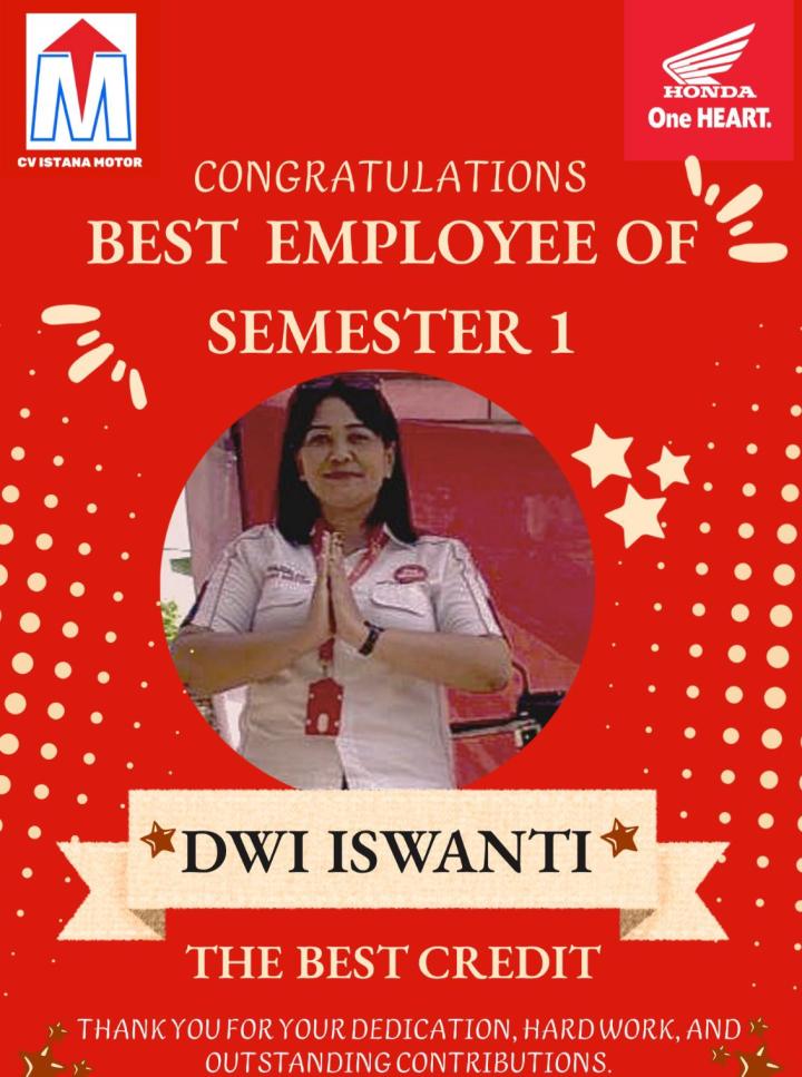 Dwi Iswati Raih Penghargaan Best Employee Semester 1 2026 Kategori The Best Kredit di Istana Motor 2 Mandala